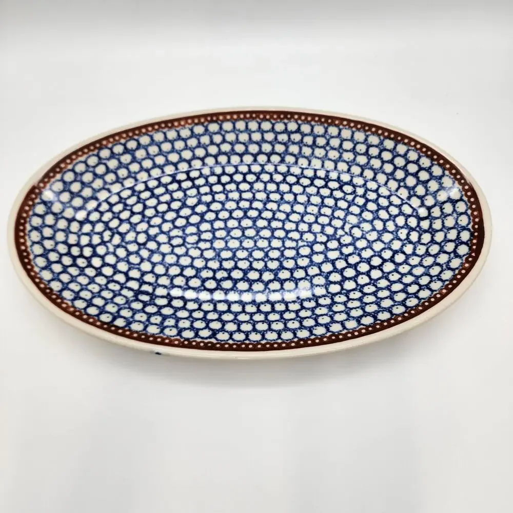 Polish Pottery Oval Serving Platter Blue Hand Painted 14x8.5